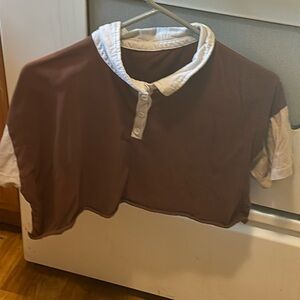 Brown cropped button up with tan sleeves from Rue21.